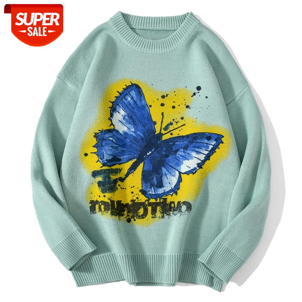 

Hip Hop Streetwear Mens Knitted Sweater Autumn Graffiti Butterfly Harajuku Sweater Oversize Cotton Loose Pullovers Men Clothing #4g0b, White;black