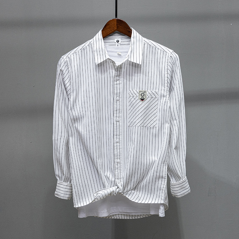 

2021 New 100% Cotton Long-sleeved Spring Brand Shirt Casual Striped for Men Trendy Comfortable Shirts Mens Camisa Chemise R8un, Gray