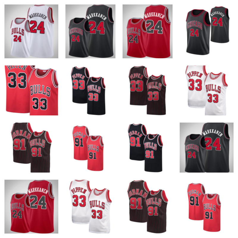 

Basketball jersey 24 Lauri Markkanen 33 Scottie Pippen 91 Dennis RodmanBasketball jersey, Black;red