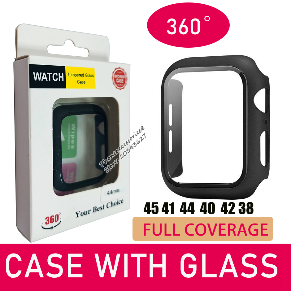 

Matte Hard Watch Case with GLASS Screen Protector for Apple iwatch Series 7 6 5/4/3/2/1 Full Coverage 38 40 42 44 41 45 mm, Pls. tell the color you need