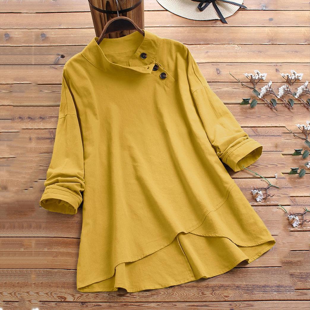 

5xl large size linen women shirts solid color long sleeve fashion loose buttons cotton and female hem top, White