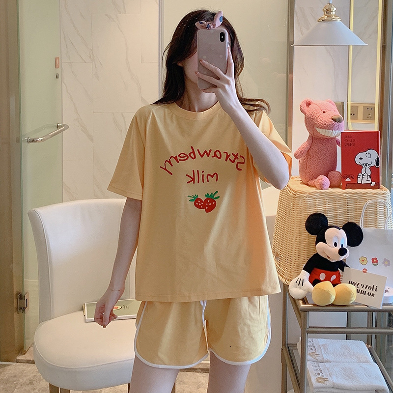 

Yellow Women 2pcs Paige Summer Outfit From O-neck High Short Pants Lzxi