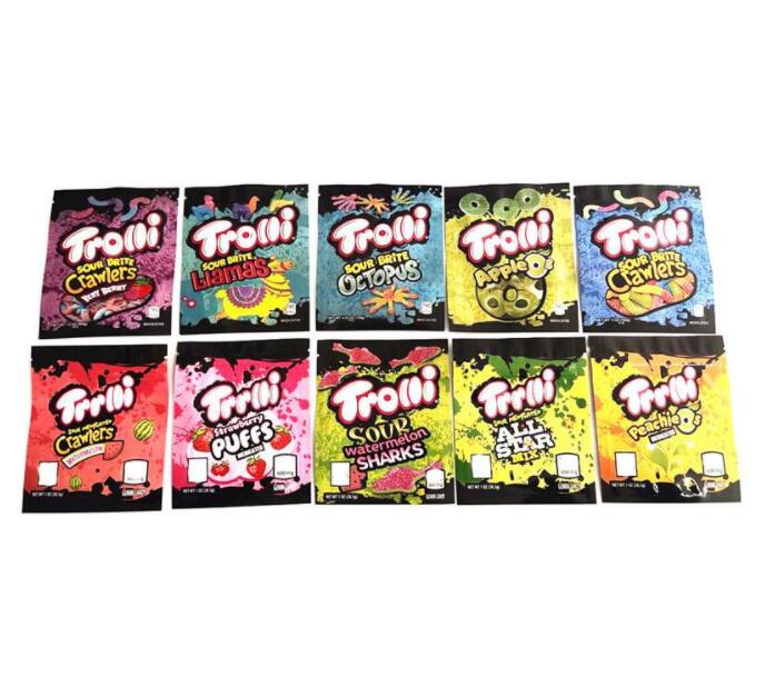 

500mg Errlli Gummi Sharks edible packaging bag 600mgSour Terp Crawlers smell proof warheads edibles empty candy mylar bags sgsg