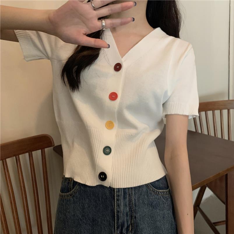 

summer colorful buttons thin women sweater cardigan v neck short sleeve cardigans crop single breasted shirts, White;black