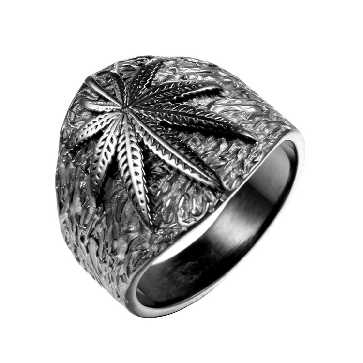 Delicate Ring Stainless Steel Leaf Titanium Men's Punk Hand Ornament-image-711138916
