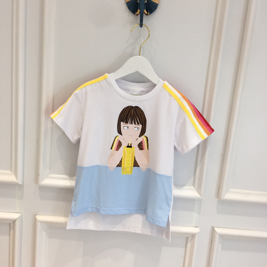 

Fashion Kids Boys Girls T-shirt Summer baby Tees Cute Children Cotton Short Sleeves Cartoon Clothing Tops, White