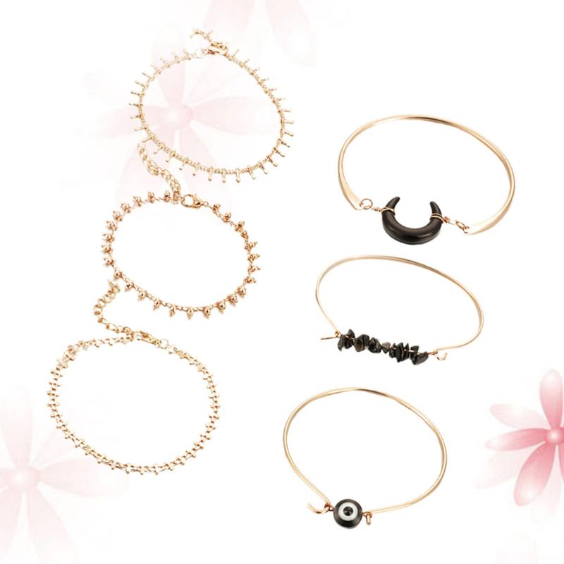 

Charm Bracelets 6Pcs Alloy Bracelet Ox Horn Eyes Shaped Hand Chain Creative Bangle Elegant Jewelry Golden
