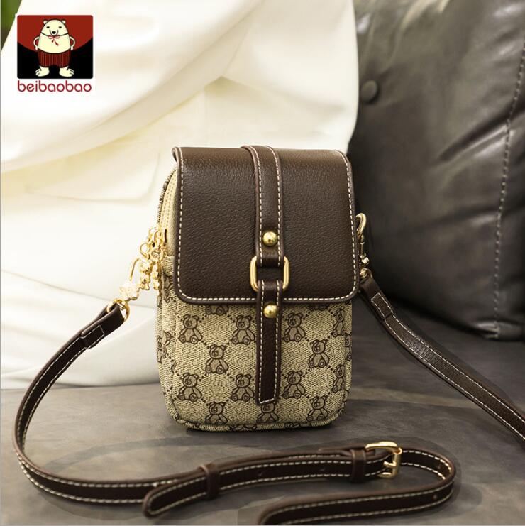 

women brand shoulder bags classic printed womens coin purse lightweight wear-resistant contrast leather mobile phone bag street trend leathe, Black(boutique box)