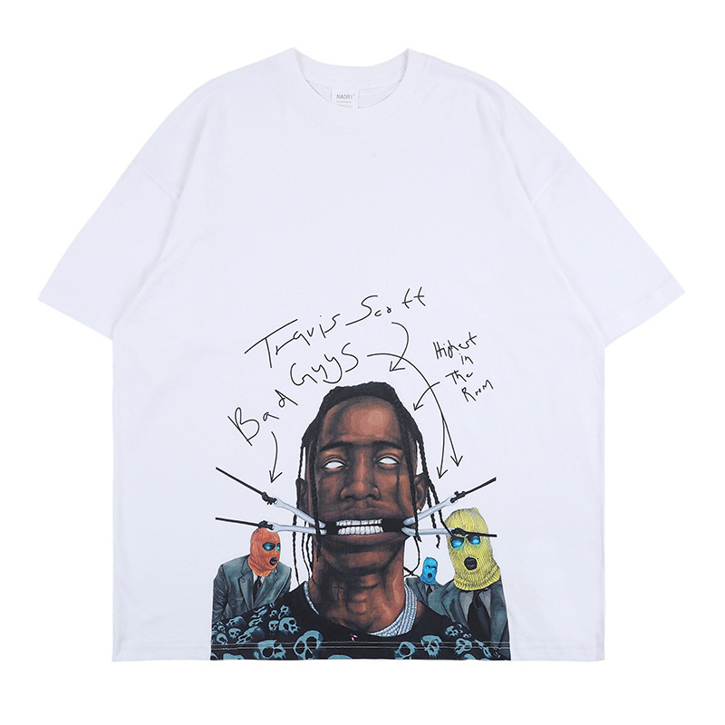 

2021 New Travis Seger and Women's Summer Short Sleeve Printed Hiphop Cotton T-shirt for Men Q1da, Black