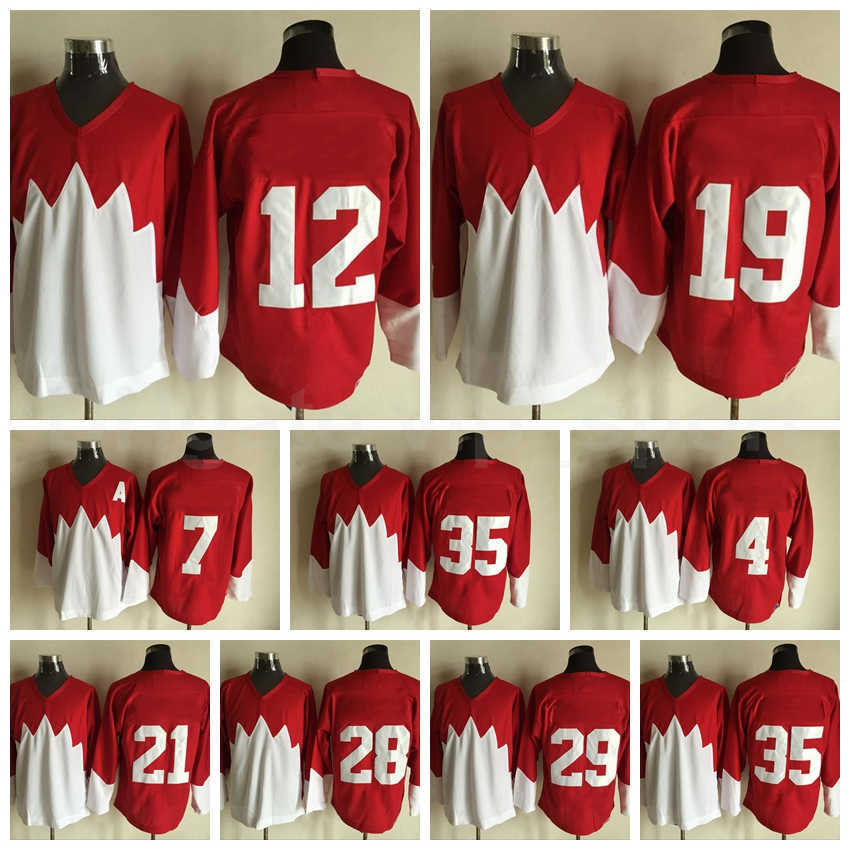

Men Vintage Ice Hockey 21 STAN MIKITA Jerseys 1972 Team Retror Red White Stitched 28 BOBBY CLARKE 29 KEN DRYDEN 35 TONY ESPOSITO, 7 red