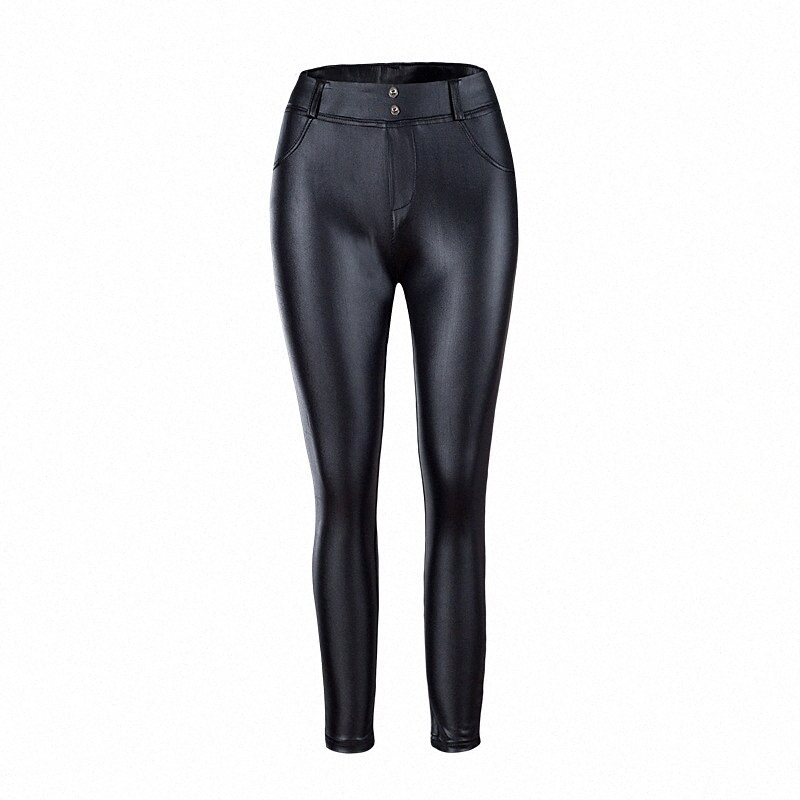 Women's Stylish Streetwear Leggings Pocket Elastic Waist Full Length Pants Club Weekend Stretchy Plain PU Comfort Mid Waist Slim Black Wine Nav