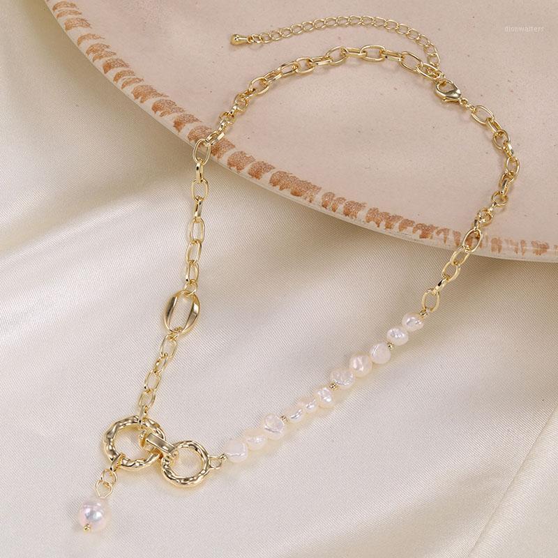 

Chains Juroest Women Baroque Necklace Trendy Chain Circle Round Pearl Choker Fashion Gold Boho Drop Pendant Punk 2021