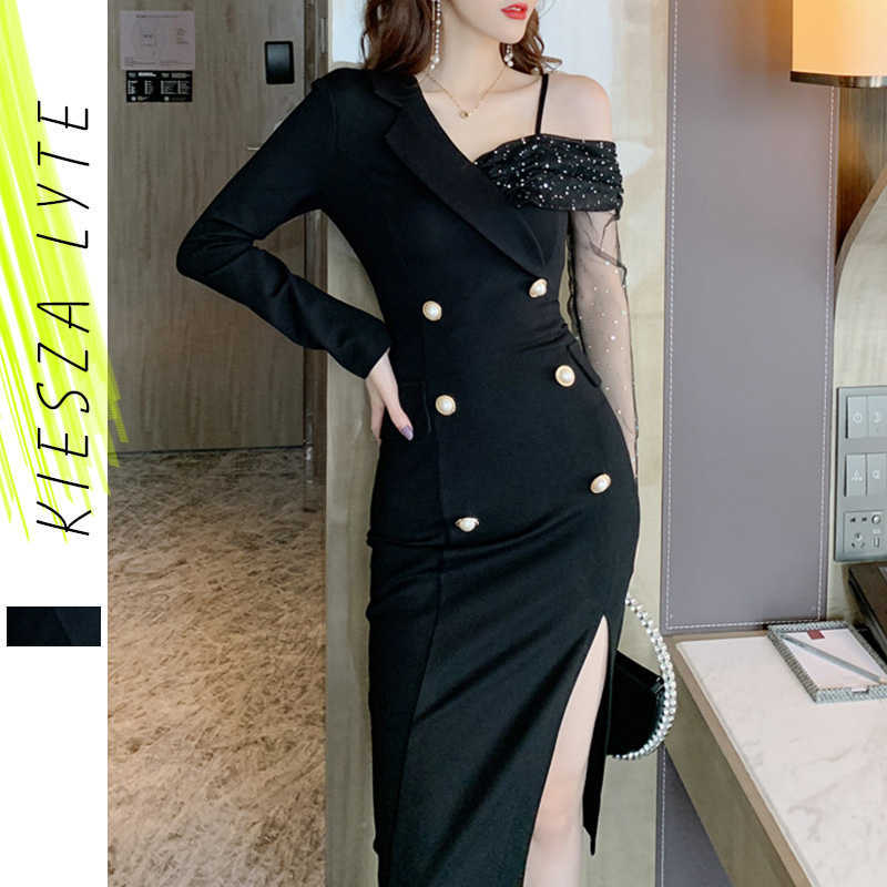 

Spring Dress Elegant Irregular Patchwork Woman Party Nigh Slit Mini Dresses Office Lady Fashion Vestidos De Fiesta 210608, Black