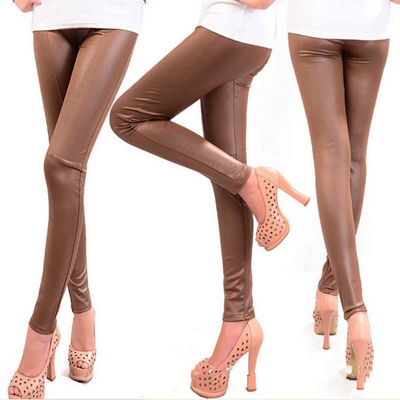 

Women's Pants & Capris Autumn Winter Faux Leather Leggings For Female Lady Leggins Sexy Fashion Wholesale, Brown