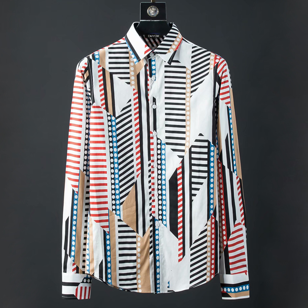 

2021 New Dos Da Marca 100% Algodo Homens De Manga Longa Mens Slim Fit Vestido Camisa Masculina Estilo Magia Impresso 7goi, White