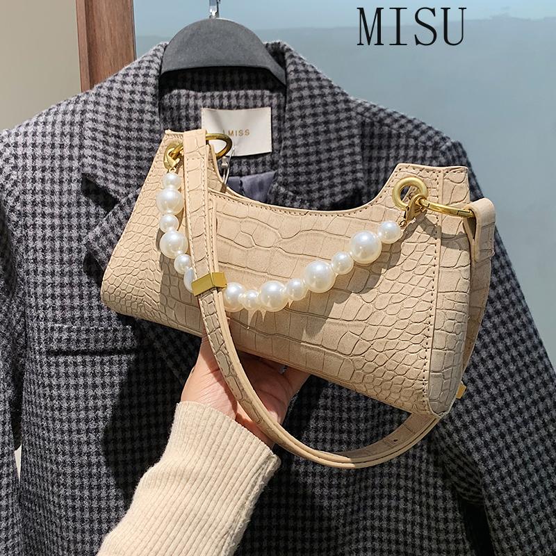 

Crocodile pattern Pearl Tote Armpit Bag 2021 Fashion New Quality PU Leather Women Designer Handbag Travel Shoulder bag Purses, Pearl purple