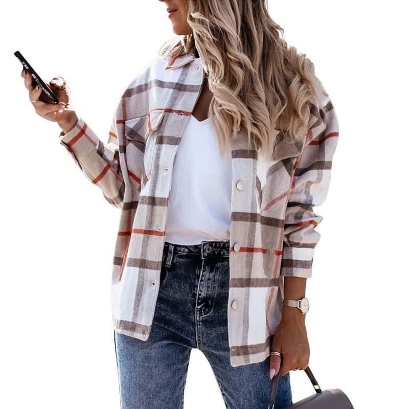 

Women' Jackets Autumn Winter Jacket Women Coat Plaid Print Single Breasted Turn-down Collar Top Plus Size Vintage Outwear, Black