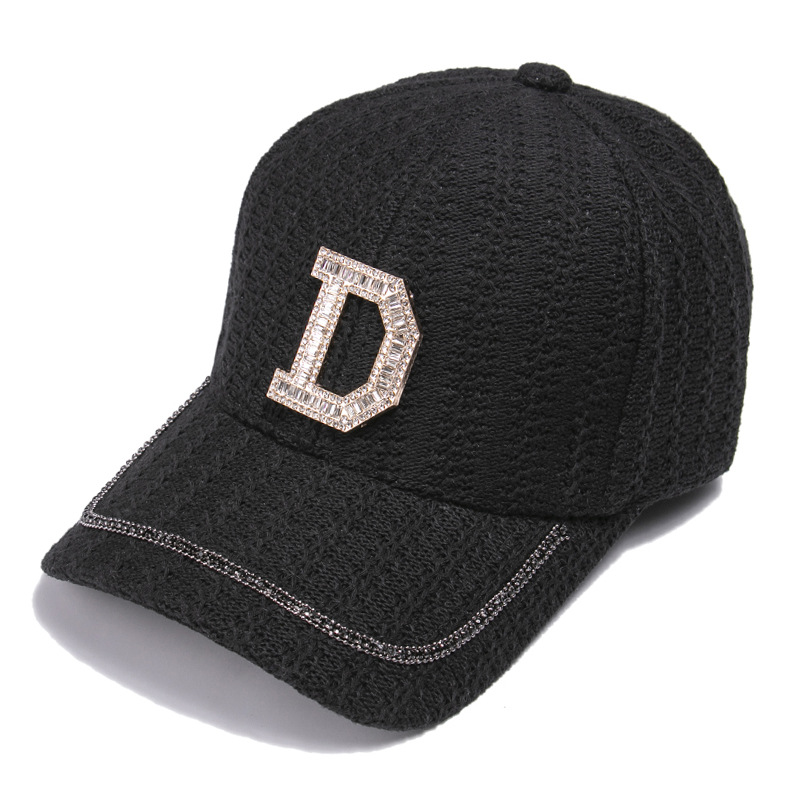 

British Hat Pink Versatile Casual Baseball Cap Female Spring and Summer All-Match Peaked Cap Sequined Letters Diamond-Embedded Hip Hop Fashi, Black