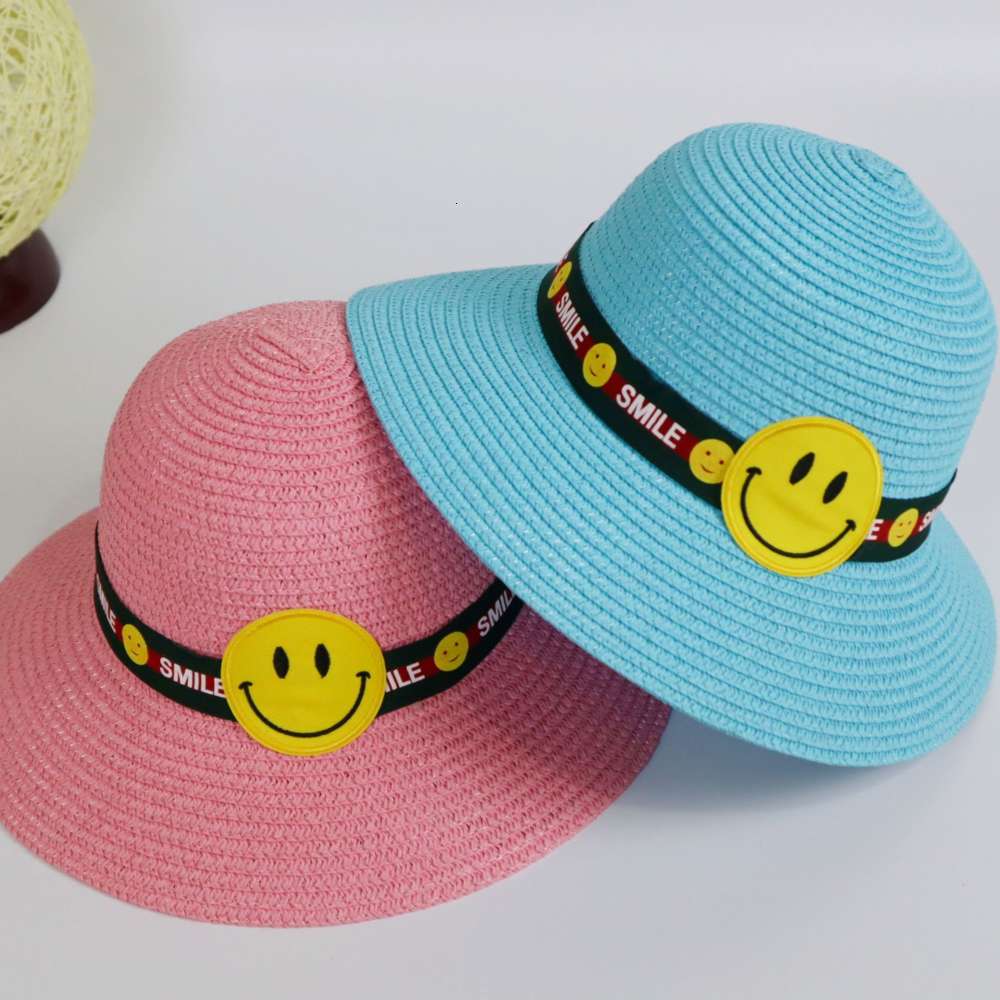 

Self operated summer children's hat sunscreen paper braided Beach Hat sun straw top basin, Yellow