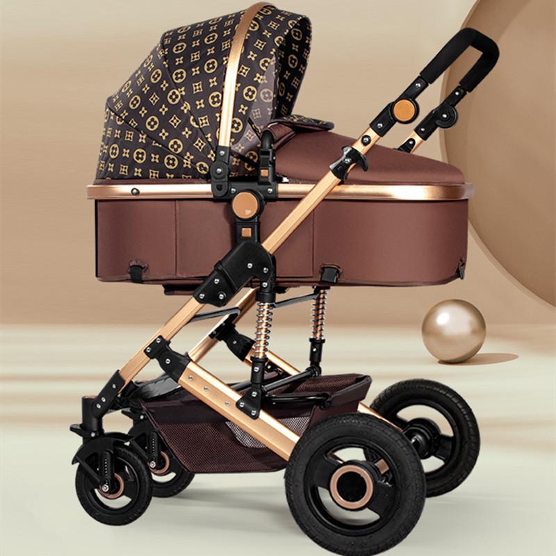

Strollers# 2021 Lightweight Luxury Baby Stroller 3 In 1 Portable High Landscape Reversible Mom Pink Travel Pram
