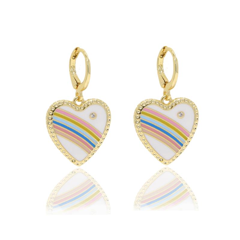 

Dangle & Chandelier Rose Gold Colors White Rainbow Enamel Hearts Design Cute Lovely Trendy Fashion 2021 Heart Charm Earring, Silver