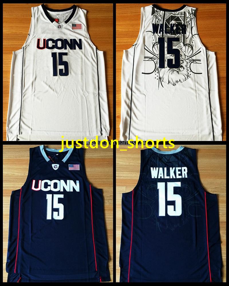 

NCAA Kemba Walker Jersey #15 UCONN Huskies Stitched Hot Basketball Jersey S- Navy Blue White Free Shipping shirts, Black