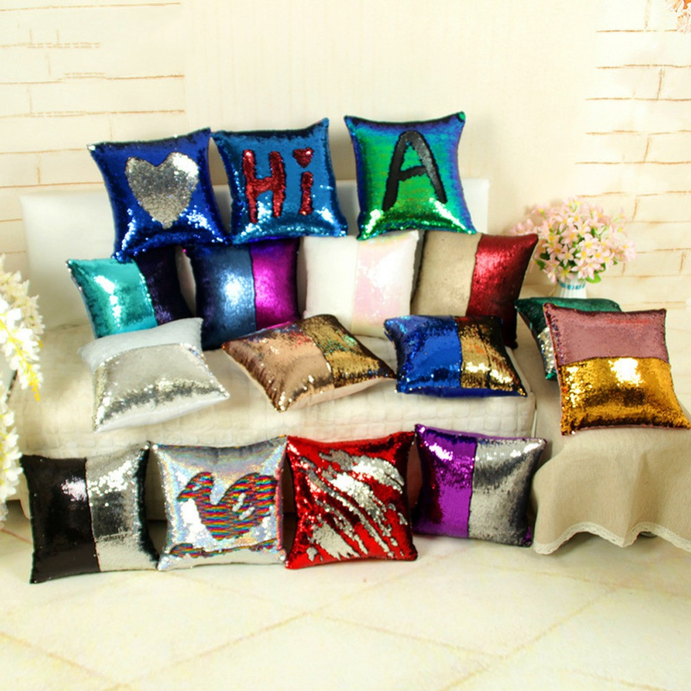 

DIY Mermaid Sequin Pillow Case Cushion Cover Magical Throw Pillowcase 40X40cm Color Changing Reversible Pillow Case For Home Decor, Random color