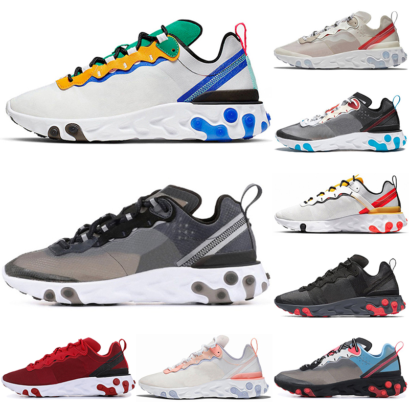 

new classic react running shoes element women 55 87 Triple Black white Camo hyper pink Anthracite Sail Dark Grey Tour Yellow Solar Red trainers sneakers, 87 moss 40-45