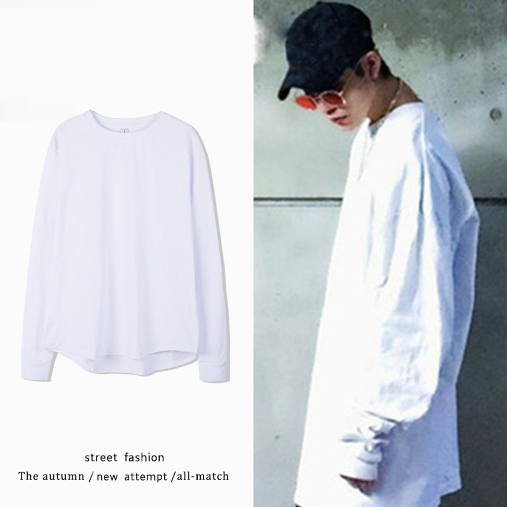 

New men's cotton long sleeve round neck T-shirt in spring and Autumn, White;black