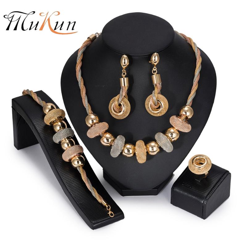 

Earrings & Necklace MUKUN 2021 Bridal Dubai Gold Colorful Jewelry Set Big Nigerian Wedding Woman African Beads Wholesale, As pic