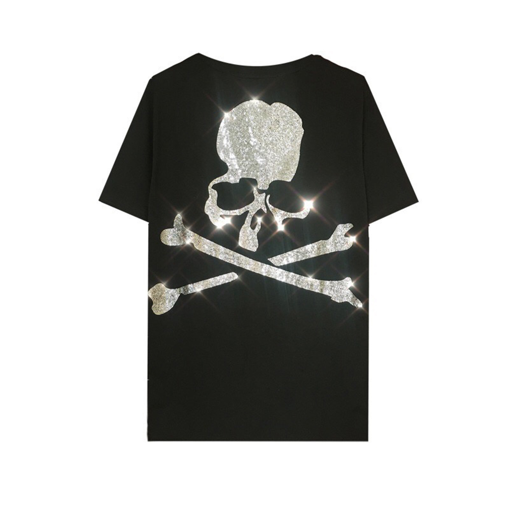 

2021 New Mens Designer t Shirts Rhinestone Big Skull Short Sleeve Tshirts Summer Hip Hop 100% Cotton Tops Tees Streetwear M53x, Black
