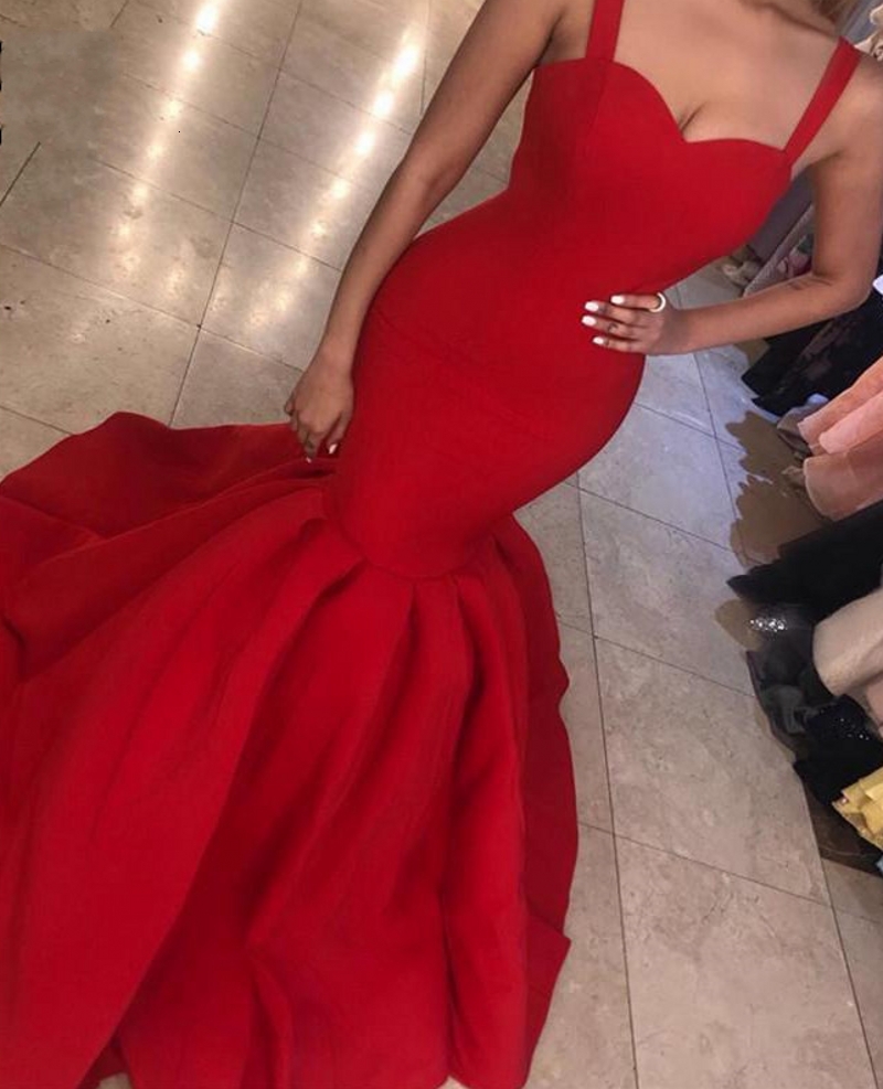 

2021 New Sexy Red/navy Blue Mermaid Es Long Spaghetti Straps Sweetheart Satin Evening Gowns Prom Robe De Soriee Iez5