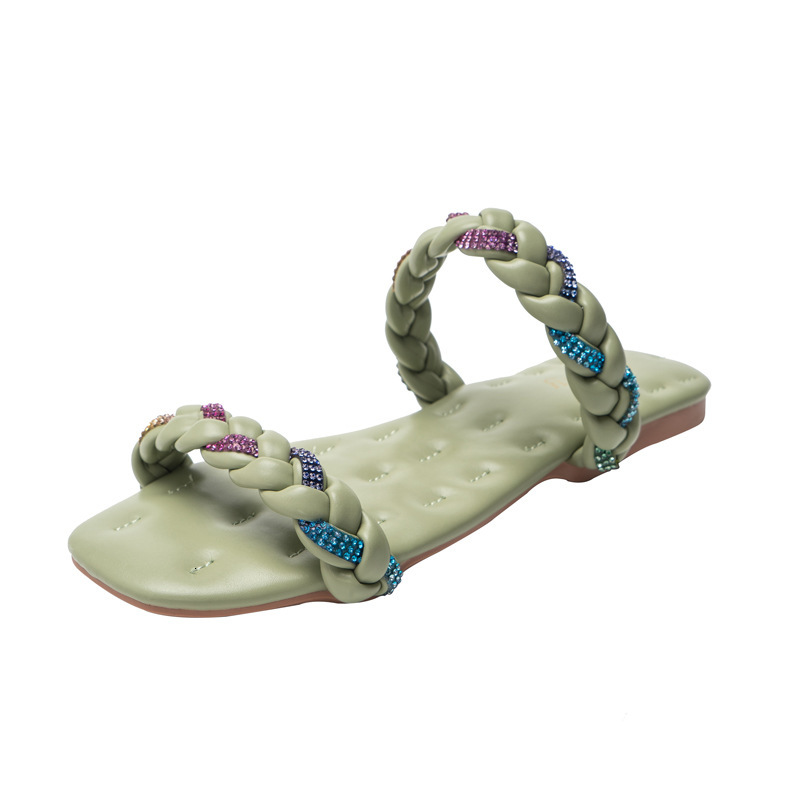 

sandals casual female slippers woven with crystal, open-toed for women, outdoor shoes the beach. t6rq, Black