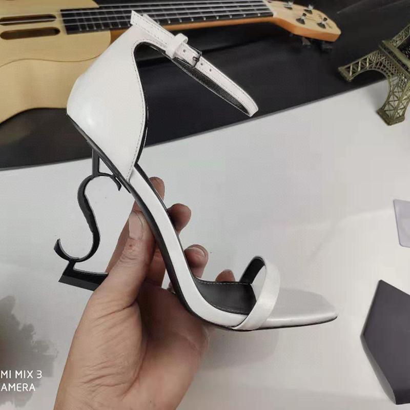 

YSLWomen Cassandra Leather luxury designer metal strip Black Patent Leather Thrill Heel Pumps Women Tribute Leather Sandals Top qu VLl, Color 14