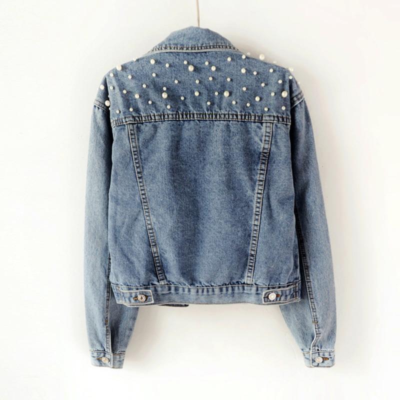 

Women's Jackets 2021 Fast Delivery Autumn Fashion Women Denim Jacket Full Sleeve Loose Button Pearls Short Lapel Wild, Black;brown