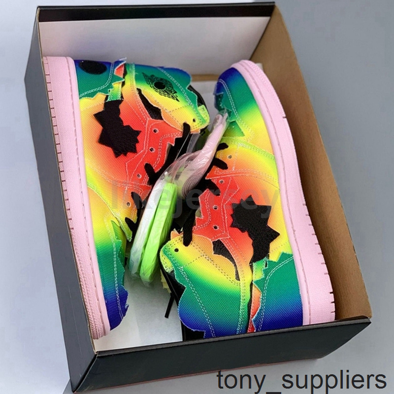 

New Release J Balvin 1 Basketball Shoes 1s Super Bowl Rainbow Tie Dye Mens Trainers Sports Sneakers Size 40-47