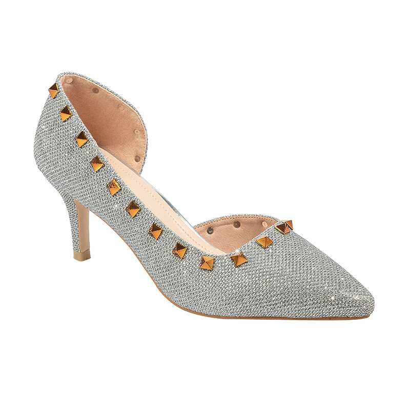 

French medium heels, 2021,Dress Shoes Spring and summer, high heeled, spiky toe, shallow rivet, stylish heels, Black