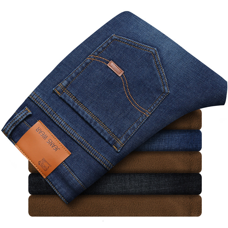 

2021 New Mens Winter Thicken Fleece Stretch Denim Warm Jeans for Men Designer Brand Long Pants Jean Black/blue -40 Evuh, 008-blue