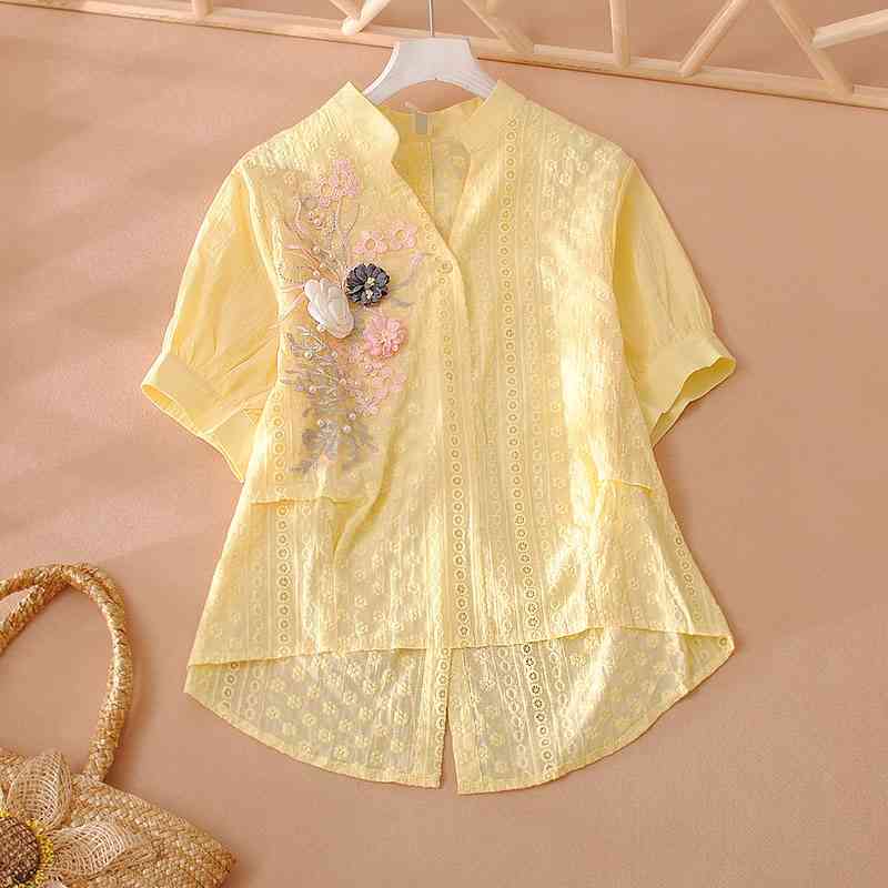 

VANOVICH Europe Shirt Women's Summer Cotton Short-sleeved Ladies Shirts Asymmetrical V-neck Wild Women Clothing 210615, White