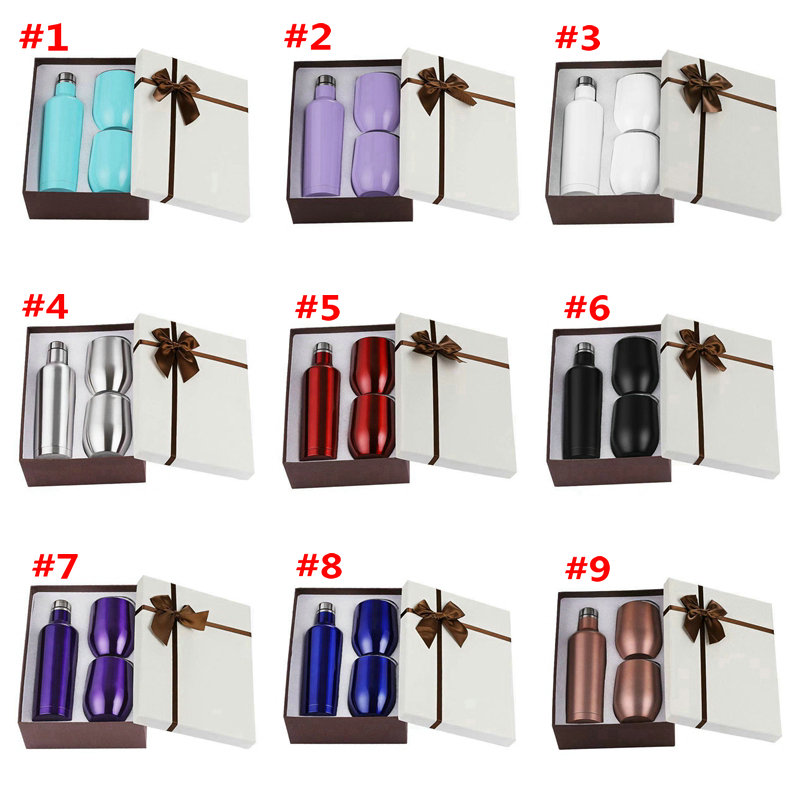 

750ml Wine Bottle Set with Two 12oz Wine Tumblers 25oz Stainless Steel Bottles with Egg Shaped Mug Gift Set 3pcs Lot Sea Shipping WWA140, Multicolor