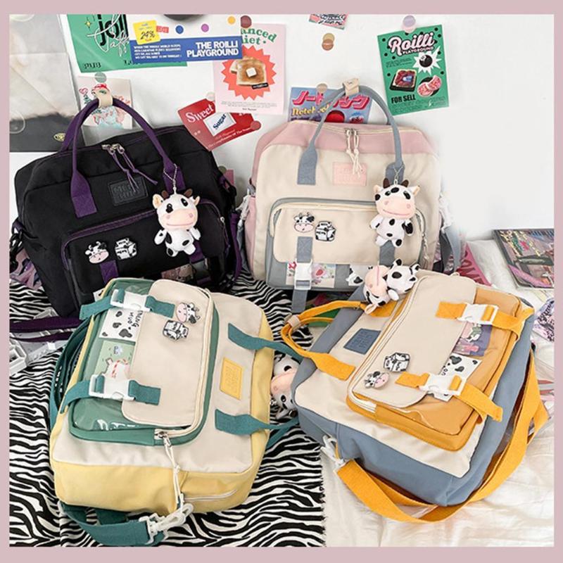 

Backpack Japanese Style Harajuku Cute Cow Pendant Bags For Girl Women Waterproof Nylon Kawaii Student College Schoolbags, C-2