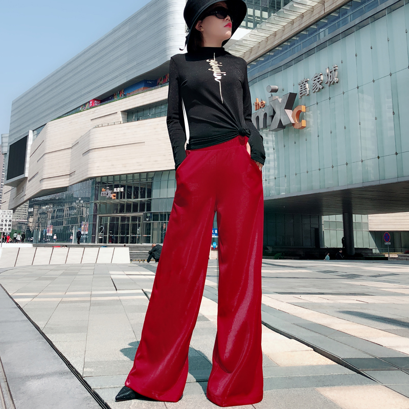 

2021 New Autumn Spring Wide Red Stretch of Long-legged Female Pants Ggri