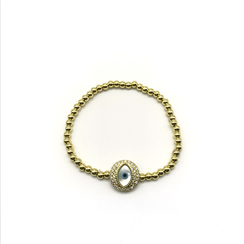 

Most Popular Micro Paved And Shell Turkish Eye 4mm Copper Beads Elastic Bracelets