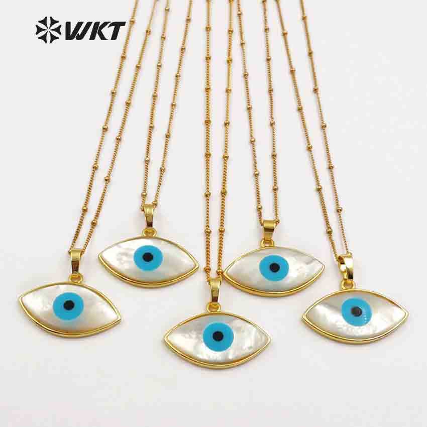 

WT-JN047 Natural White Shell Evil Eye Pendant With Gold Bezel Women Dainty Shell Jewelry Bohe 18'' Inch Gold Layer Necklace X0707