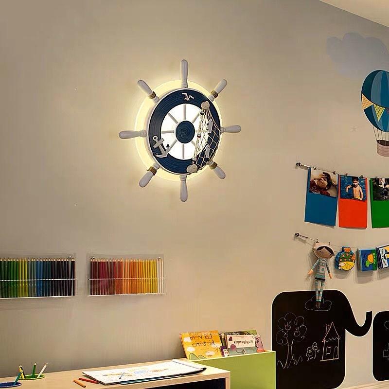 

Mediterranean Wall Lamp Bedroom Bedside Lamp Children's Room Cartoon Creative Ship Rudder for Living Room Bedroom