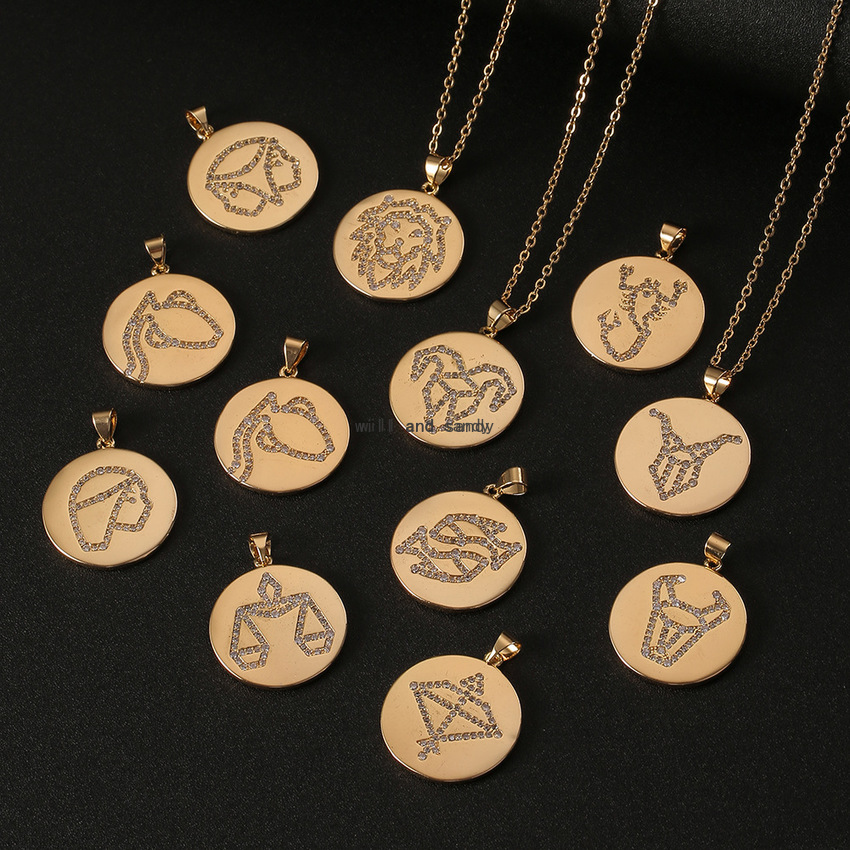 

12 Zodiac Sign Necklace Crystal Gold Coin Gemini Leo Sagittarius Pisces Pendants Charm Star Sign Choker Astrology Necklaces for Women Jewelry Will and Sandy