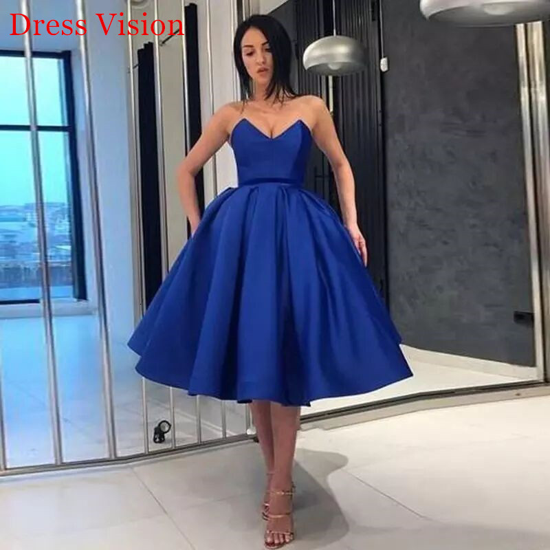 

2021 Robe De Soiree Sexy Strapless V-neck Royal Blue Prom e Party Gowns Satin Lace-up Xazh