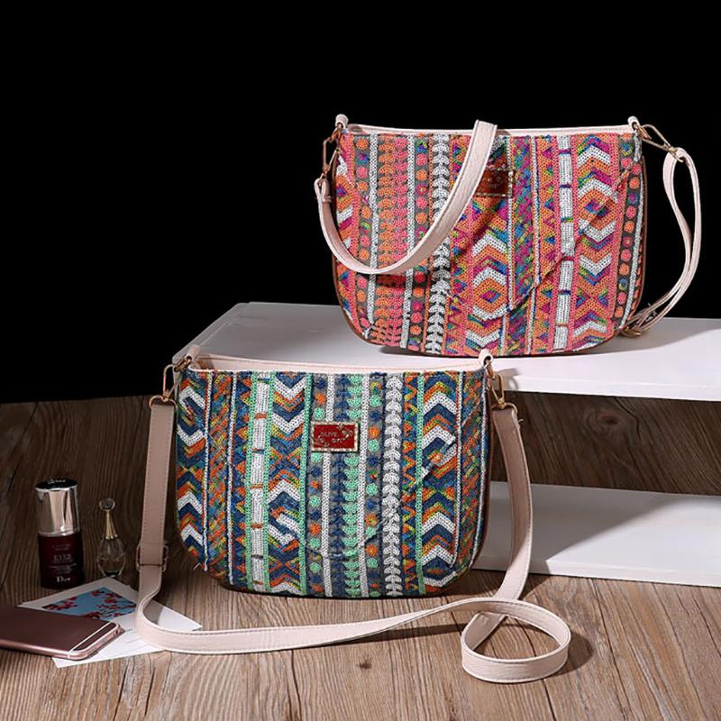 

DAIGELO Printed Ethnic Crossbody Bag For Ladies Fashion Newest Women Wild Sequin Bag Crossbody Messenger Shoulder 2021, Green