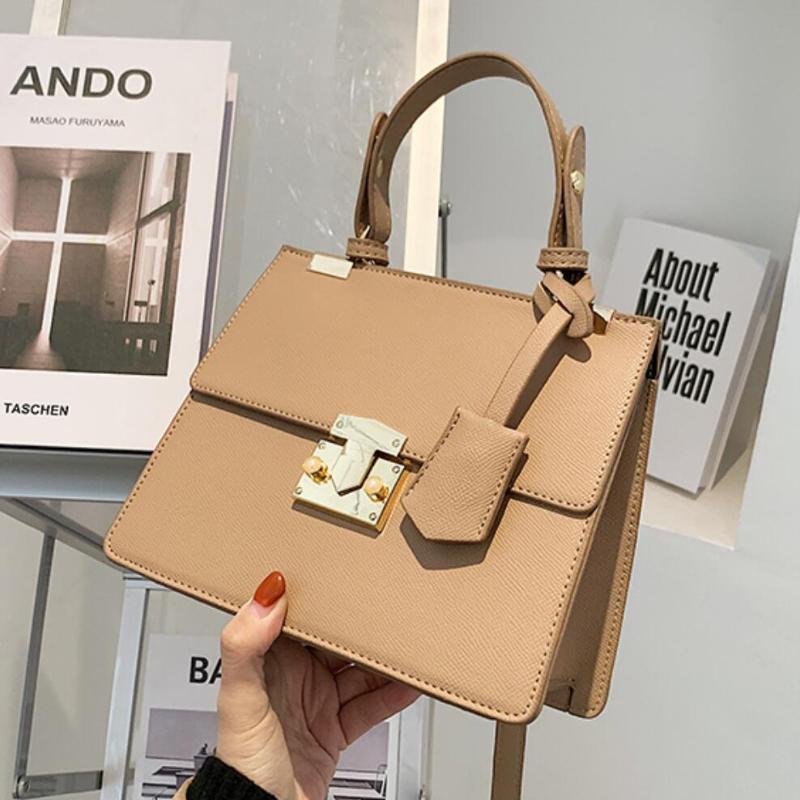 

Elegant Female Square Tote bag 2021 Fashion New High quality PU Leather Women's Designer Handbag Lock Shoulder Messenger Bag, Black