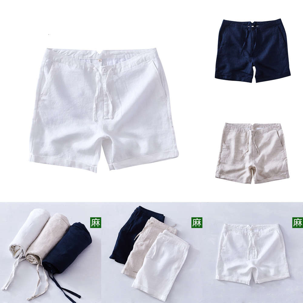 

and Flax pants summer straight beach cotton casual shorts linen Capris men' 701 i2021, White